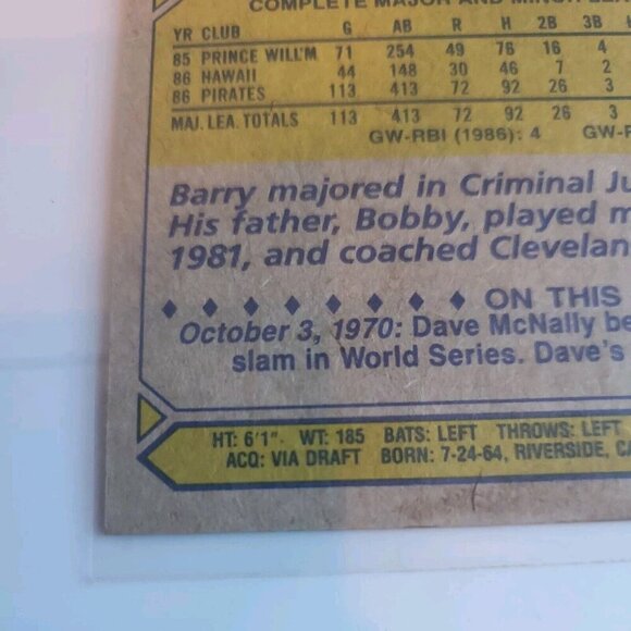 1987 Topps - #320 Barry Bonds MINT ERROR ON CARD CUT OFF #3 AND PARTIAL #0 - Picture 10 of 15